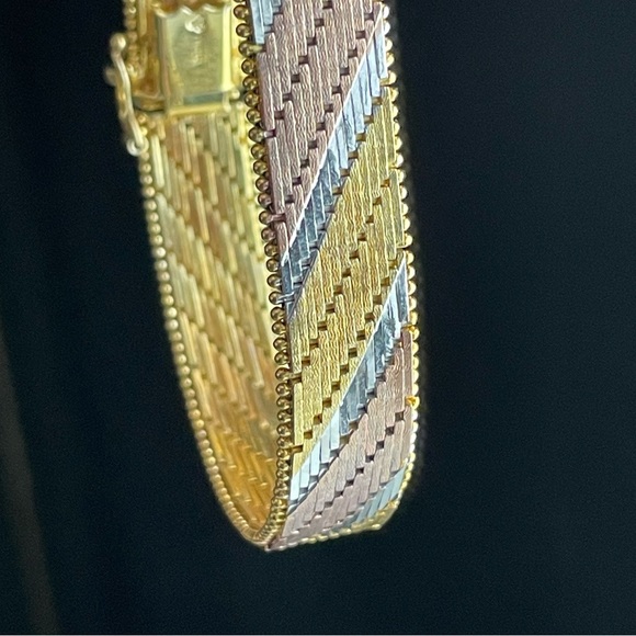 Milor sterling silver Multi Sterling Silver Gold Herringbone Cuff Bracelet - Picture 4 of 14